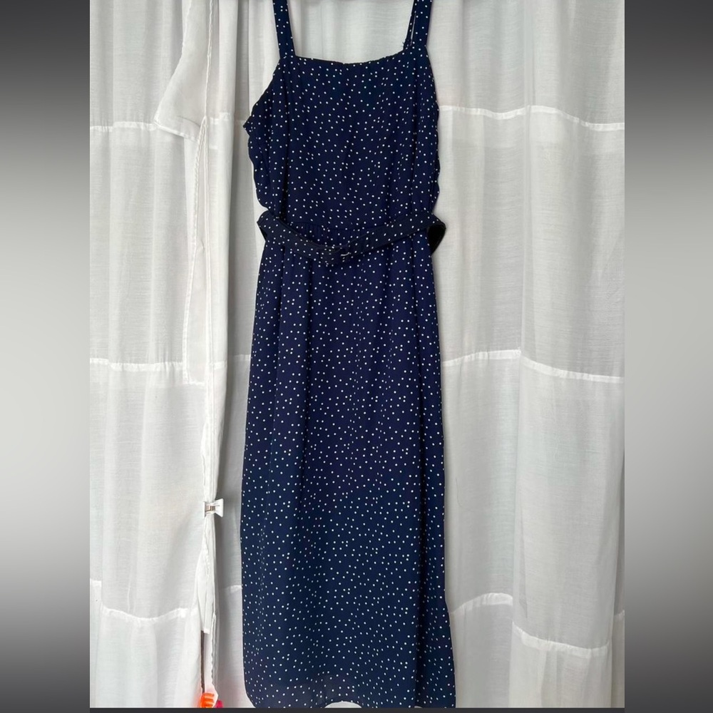 Three Pink Hearts One Navy Polka Dot Midi Dress
